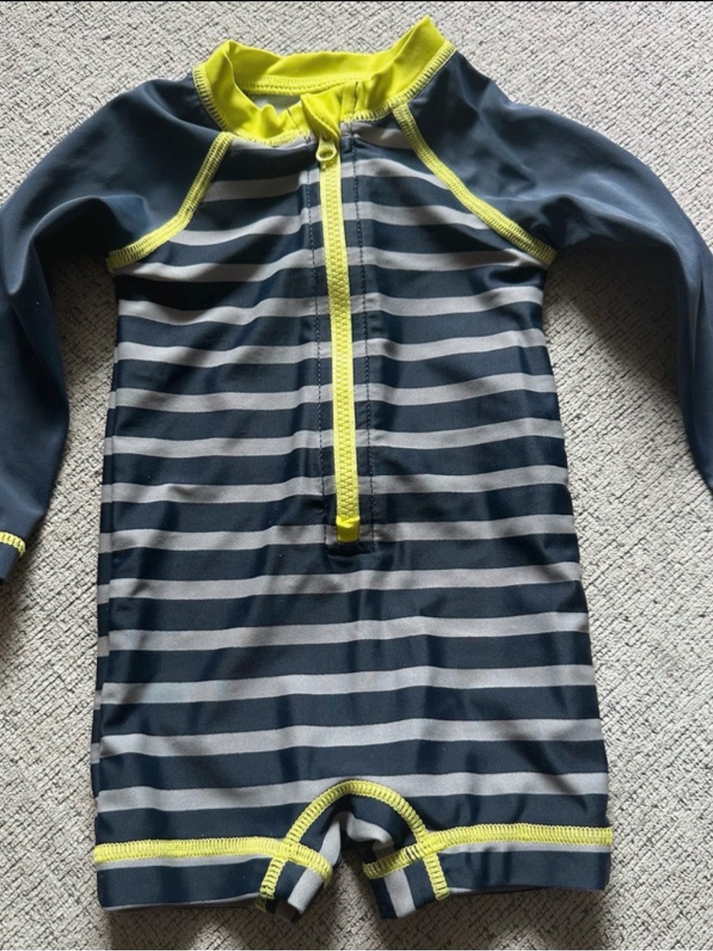 Tea Collection Navy and Gray Striped Long-Sleeve Rashguard with Lime Trim